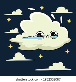 Illustration of Cute Cloud Cartoon. Symbol Vector Icon Illustration, Isolated on Navy Background