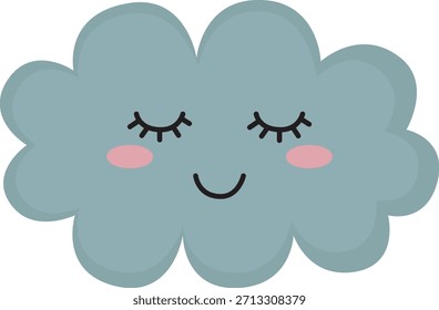 Ilustração de nuvem fofa com olhos fechados e sorriso. Elemento de tempo sonolento isolado no fundo branco