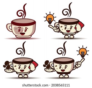 Illustration cute coffee cup cartoon character. illustration flat style. Suitable for coffee product promotion, prints design, children book, children t shirt etc. design template vector