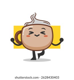 illustration of cute coffee cup doing yoga pose. relaxing meditation pose of cute coffee mug mascot.