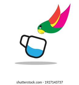 Illustration of cute colored bird drinking water for Life