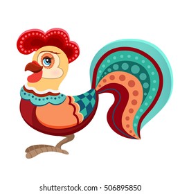 Illustration of cute colorful cock. Symbol of the year. mascot