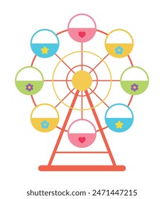 Illustration of a cute and colorful Ferris wheel at theme parks and amusement parks.