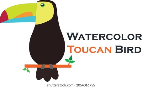 illustration of a cute colorful toucan Bird sitting on the tree branch vector. Keel billed toucan bird vector illustration
