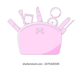 Illustration of cute cosmetics in a pouch
