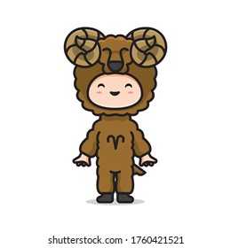 Illustration of cute costume zodiac aries vector The Concept of Isolated Technology. Flat Cartoon Style Suitable for Landing Web Pages, Banners, Flyers, Stickers, Cards