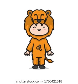 Illustration of cute costume zodiac leo vector The Concept of Isolated Technology. Flat Cartoon Style Suitable for Landing Web Pages, Banners, Flyers, Stickers, Cards