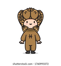 Illustration of cute costume zodiac pisces vector The Concept of Isolated Technology. Flat Cartoon Style Suitable for Landing Web Pages, Banners, Flyers, Stickers, Cards