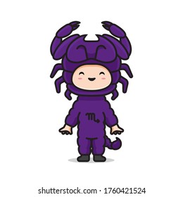 Illustration of cute costume zodiac scorpio vector The Concept of Isolated Technology. Flat Cartoon Style Suitable for Landing Web Pages, Banners, Flyers, Stickers, Cards