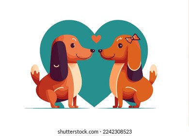 illustration of cute couple dogs in love, animal valentine day card invitation background vector flat color style