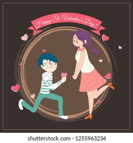 Illustration of a cute couple, Happy Valentine's Day greeting card design.