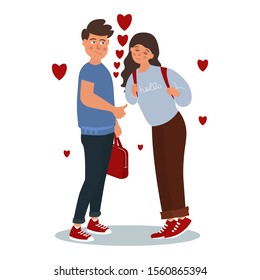 Illustration of a cute couple. Happy young couple. Valentines day.Vector illustration on white background in cartoon style