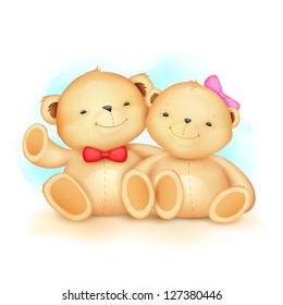 ilustración de una pareja de osos de peluche adorables ondeando la mano