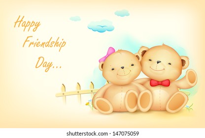 illustration of cute couple of teddy bear waving hand