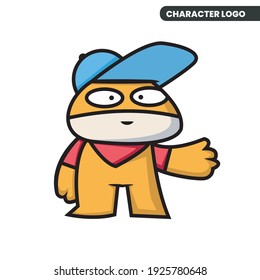 illustration of cute cow character wearing blue hat, flat vector design