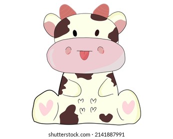 Illustration of cute cow, Funny cow cartoon character, Cow flat cartoon style  for book,logo, card ,kids, animation, milk products