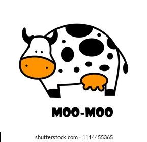 Illustration of cute cow. logo. Cartoon