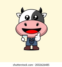 Illustration cute cow loves milk vector design