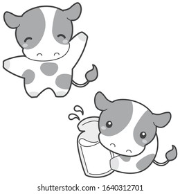 Illustration of cute cow and milk