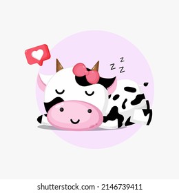 Illustration of cute cow sleeping peacefully