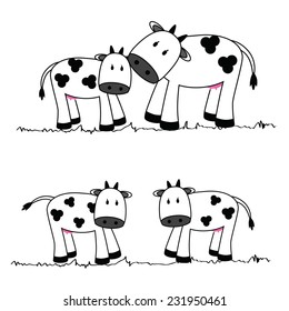 illustration of cute cows on a white background