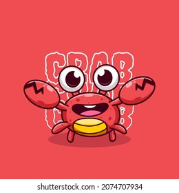 illustration of cute crab mascot icon. flat cartoon concept. vector premium quality