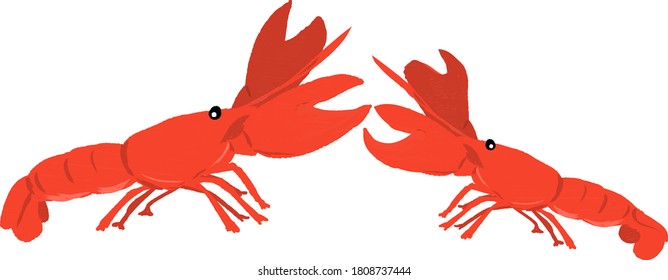 Illustration of a cute crawfish fighting
