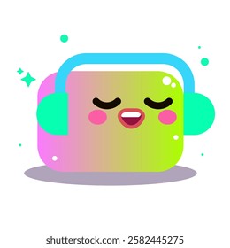 illustration of a cute creature listening music. simple flat design vector illustration with bright colors