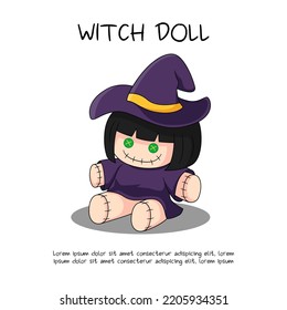 Illustration of cute creepy witch doll vector. 