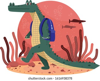 an illustration of cute crocodile with bag.