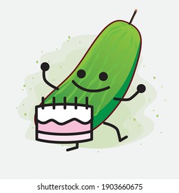 An illustration of Cute Cucumber Fruit Character Vector