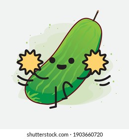 An illustration of Cute Cucumber Fruit Character Vector