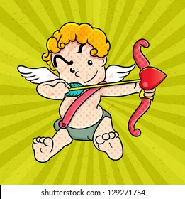 Illustration of a cute Cupid preparing to shoot, Vector