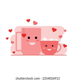 illustration of cute cups with hearts
