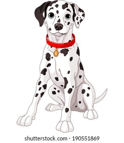 Illustration of a cute Dalmatian dog wearing a red collar