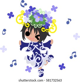 Illustration of a cute dancing girl and a tiara of violet