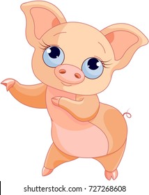 Illustration of cute dancing pig 