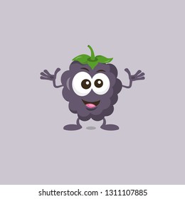 Illustration of cute decisive dewberry mascot recommends with big smile isolated on light background. Flat design style for your mascot branding.