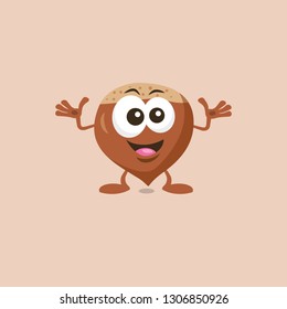 Illustration of cute decisive hazelnut mascot recommends with big smile isolated on light background. Flat design style for your mascot branding.