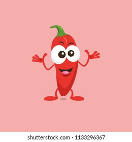 Illustration of cute decisive red jalapeno mascot isolated on light background. Flat design style for your mascot branding.