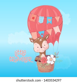 Illustration of a cute deer balloon. Hand draw