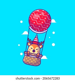 Illustration of a Cute Deer fly with christmas balloon. Merry christmas