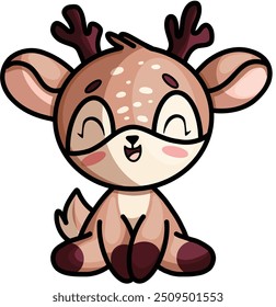 Illustration with cute deer laughing. Element for print, postcard and poster. Vector Illustration. 