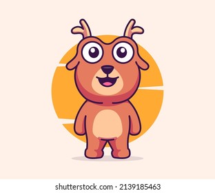 Illustration of cute deer mascot, icon vector. flat cartoon style.