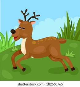 illustration of cute deer running in the forest 