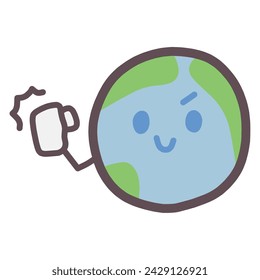 Illustration of a cute deformed character of the earth posing with one hand in a gutsy pose.