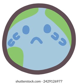 Illustration of a cute deformed character of the earth crying