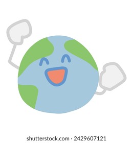 Illustration of a cute deformed character of the earth in a joyful pose.