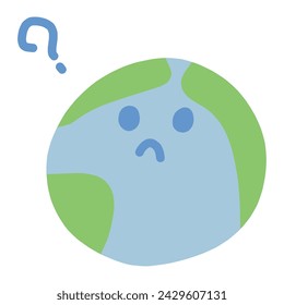 Illustration of a cute deformed character of the earth with a question in his mind.