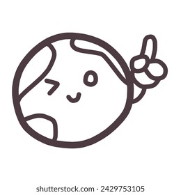 Illustration of a cute deformed character of the earth winking and pointing at something.